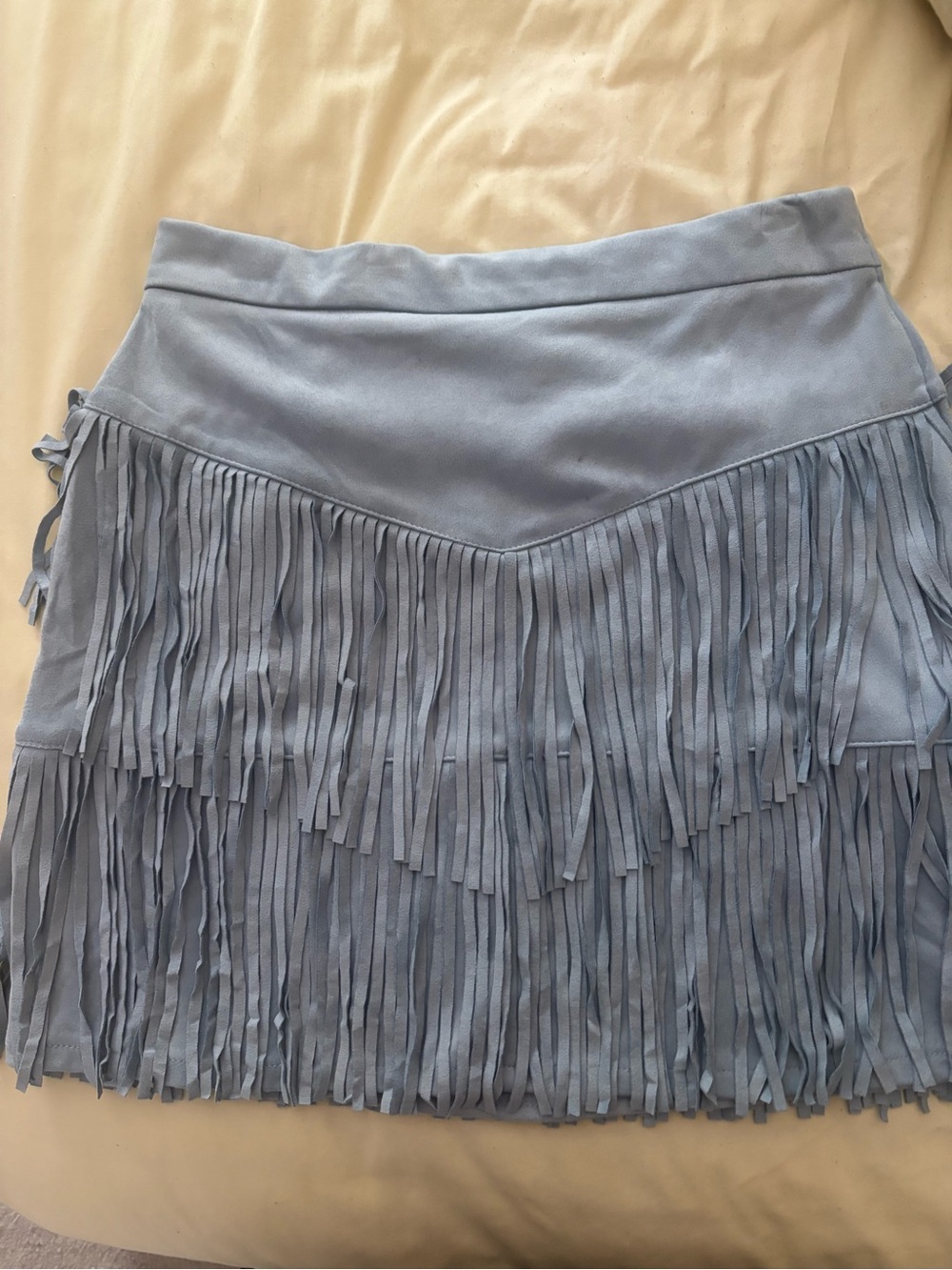miami Powder Blue Suede-Look Fringe Mini Skirt